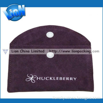 Purple Folding Flap Velvet Pouch with White Button (E-009)